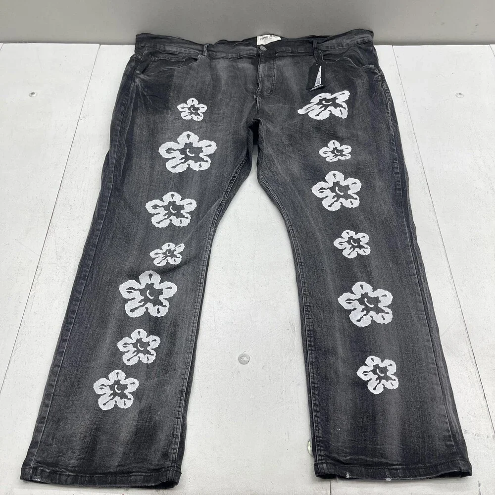 FWRD Denim Fit 1 Jeans Mens 54x33 Black Charcoal Slim Straight Floral Pants - Picture 1 of 10